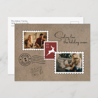 Sending Love Two Photo Holiday Postcard