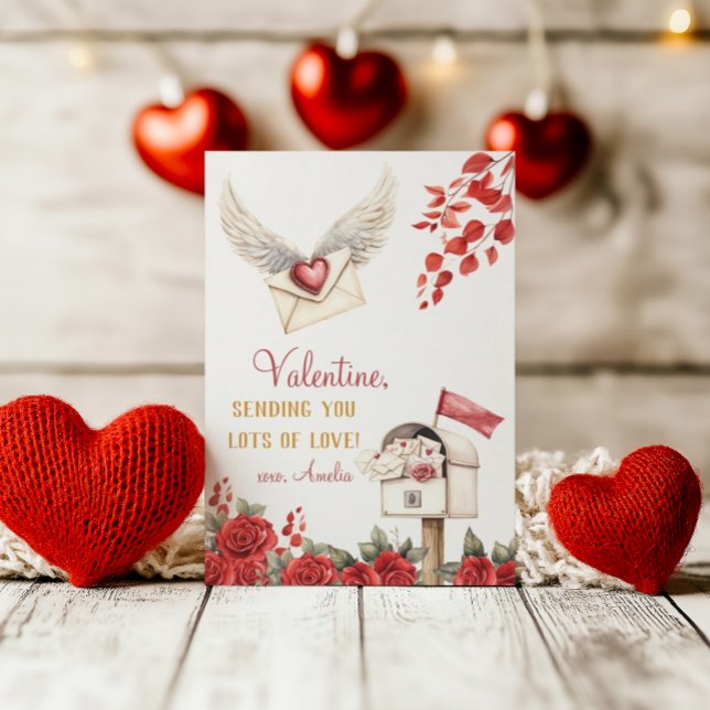 Sending Love Winged Envelope and Roses Valentine  Card (Creator Uploaded)