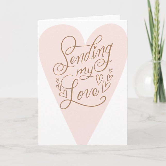Sending My Love Hand-lettering Gold Hearts Note Card (Front)