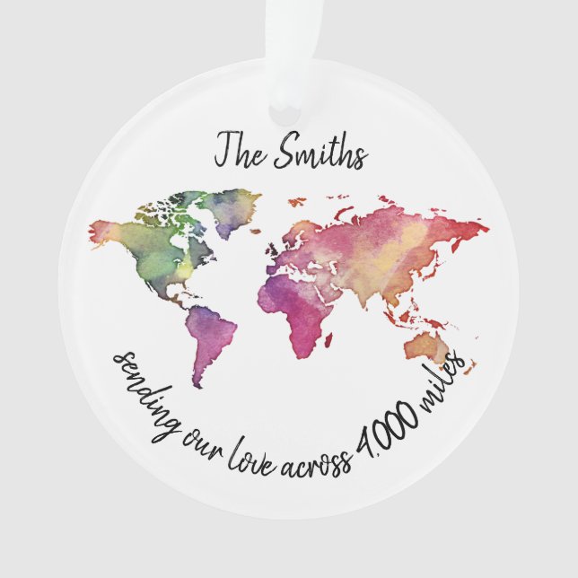 sending our love across the world map photo ornament (Front)