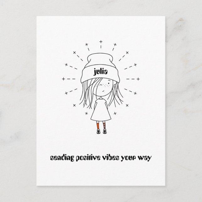 Sending Positive Vibes Your Way|Cute Girl|Add Name Postcard (Front)