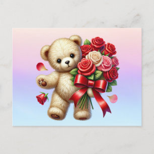 Sending Teddy Bear Flowers Postcard