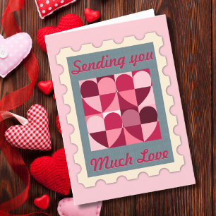 Sending U Much Love Postage Stamp Valentine's Day Holiday Card