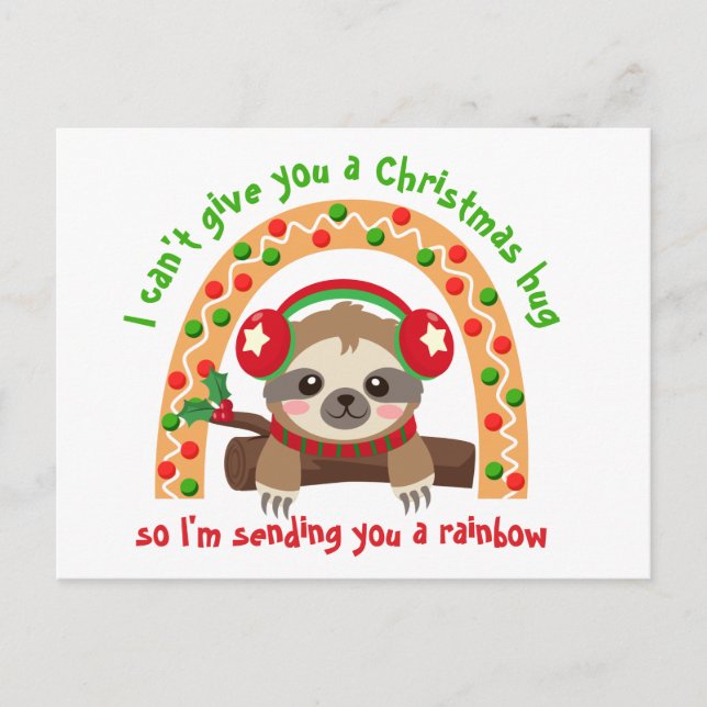Sending You a Rainbow Sloth Christmas Postcard (Front)