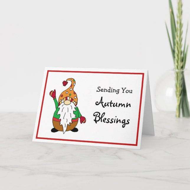 Sending you Autumn Blessings, Cute Fall Gnome  Card (Front)