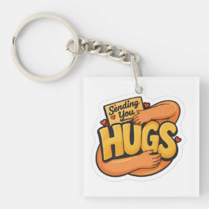 Sending You Hugs Sticker - Cute Cartoon Hugging  Keychain