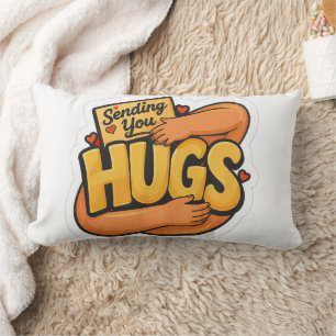 Sending You Hugs Sticker - Cute Cartoon Hugging  Lumbar Pillow