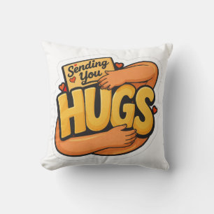 Sending You Hugs Sticker - Cute Cartoon Hugging  Throw Pillow