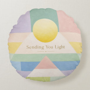 Sending You Light Geometric Pastel Inspiration Round Pillow