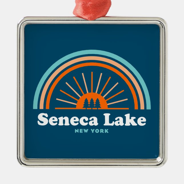Seneca Lake New York Rainbow Metal Ornament (Front)