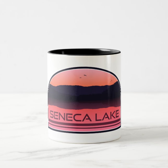 Seneca Lake New York Red Sunrise Two-Tone Coffee Mug (Center)