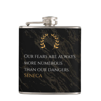 Seneca's Insight: Fears Compared to Real Dangers Hip Flask