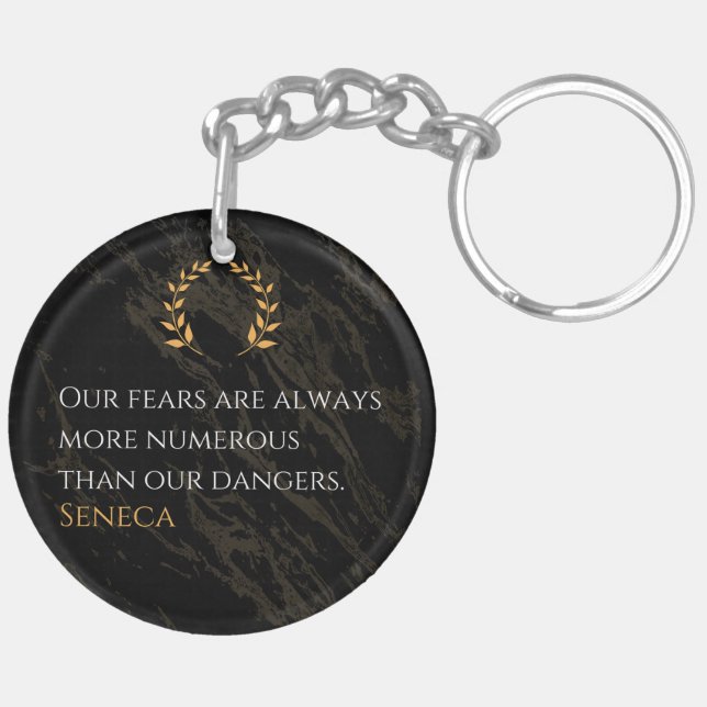 Seneca's Insight: Fears Compared to Real Dangers Keychain (Back Right)