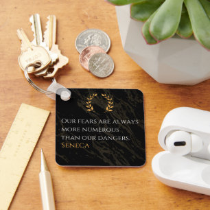 Seneca's Insight: Fears Compared to Real Dangers Keychain