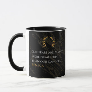 Seneca's Insight: Fears Compared to Real Dangers Mug