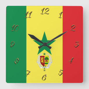 Senegal flag-coat of arms square wall clock