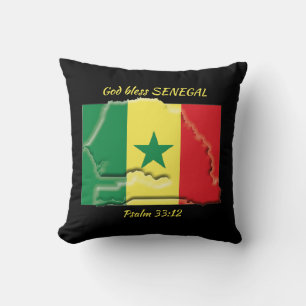 SENEGAL FLAG MAP Patriotic Scripture Custom BLACK Throw Pillow