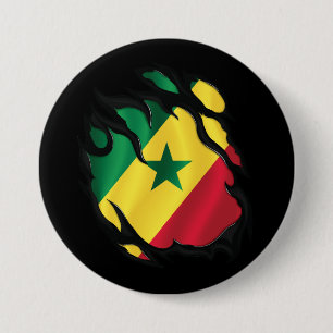 Senegal Ripped Flag 3 Inch Round Button