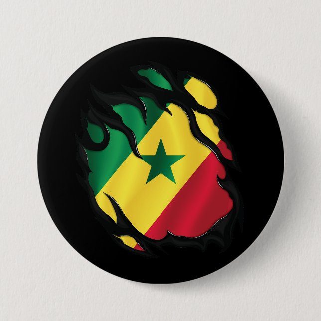 Senegal Ripped Flag 3 Inch Round Button (Front)
