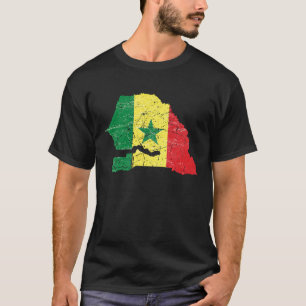 Senegalese flag distressed with Senegal map T-Shirt