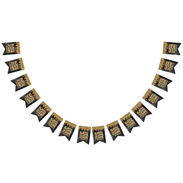SENIOR 2023 BLACK & GOLD GLITTER DRIP CUSTOM BUNTING FLAGS (All)