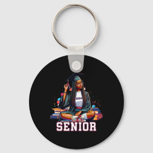 Senior 2024 Black Afro African Woman Graduation Bo Keychain