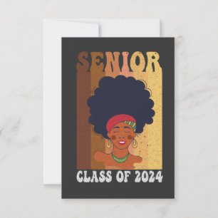 Senior 2024 Class Black Smart Afro Melanin African Thank You Card