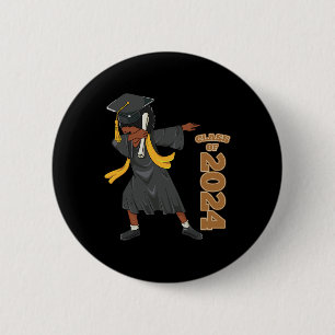 Senior 2024 Graduation African Black Girl Dabbing  2 Inch Round Button