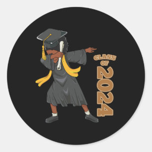 Senior 2024 Graduation African Black Girl Dabbing Classic Round Sticker