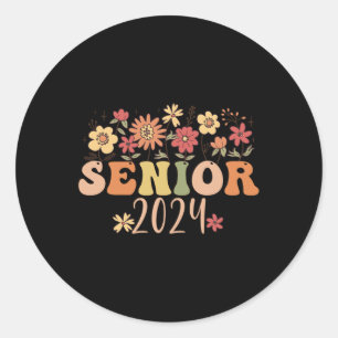 Senior 2024 Groovy Retro Class Of 2024 Graduation Classic Round Sticker