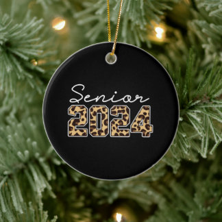 senior 2024 leopard ceramic ornament