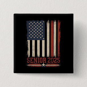 Senior 2025 American Flag USA Graduation Class Of 2 Inch Square Button