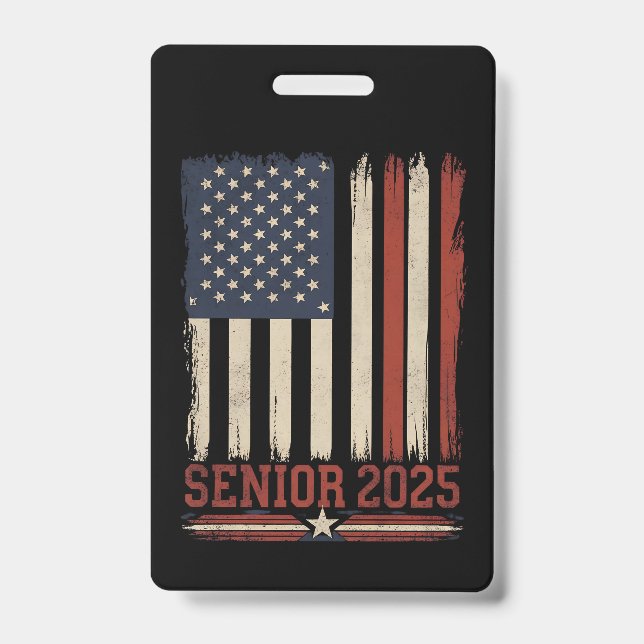 Senior 2025 American Flag USA Graduation Class Of Badge (Front)