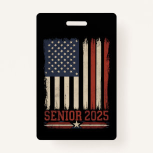 Senior 2025 American Flag USA Graduation Class Of Badge