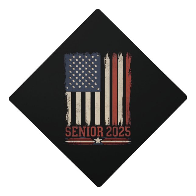 Senior 2025 American Flag USA Graduation Class Of Cap Topper (Front)