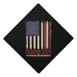 Senior 2025 American Flag USA Graduation Class Of Graduation Cap Topper