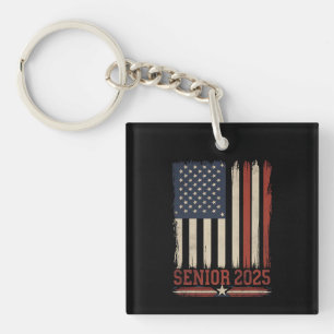 Senior 2025 American Flag USA Graduation Class Of Keychain