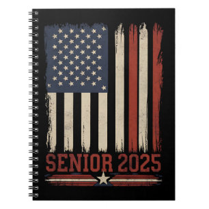 Senior 2025 American Flag USA Graduation Class Of Notebook