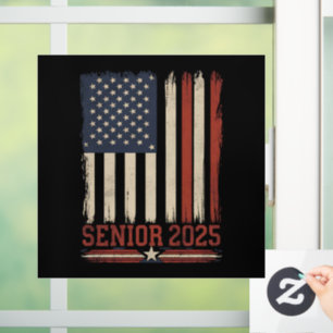 Senior 2025 American Flag USA Graduation Class Of Window Cling