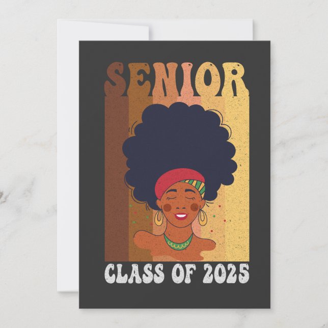 Senior 2025 Class Black Smart Afro Melanin African Save The Date (Front)