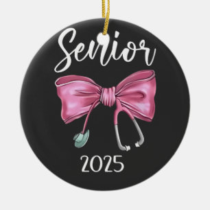 Senior 2025 Coquette Class of 2025 Pink Bows Ceramic Ornament
