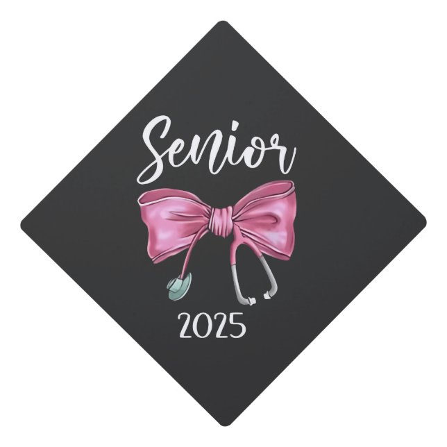 Senior 2025 Coquette Class of 2025 Pink Bows Graduation Cap Topper (Front)