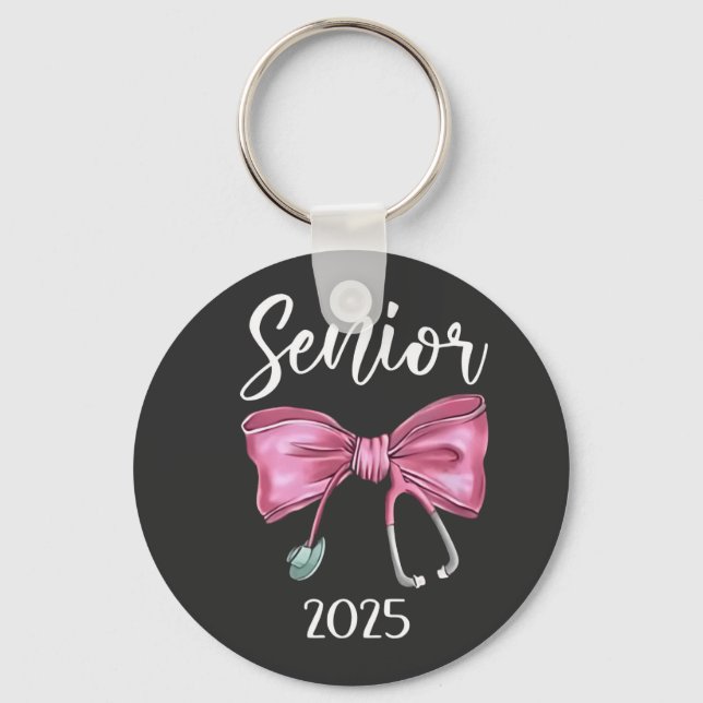 Senior 2025 Coquette Class of 2025 Pink Bows Keychain (Front)