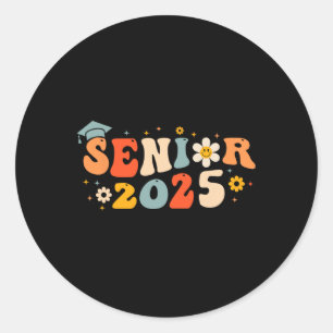Senior 2025 Groovy Retro Senior Cl Of 2025 Graduat Classic Round Sticker