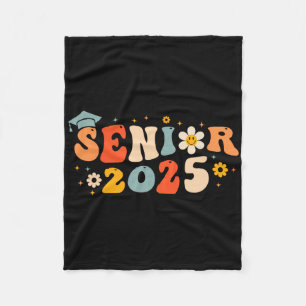 Senior 2025 Groovy Retro Senior Cl Of 2025 Graduat Fleece Blanket
