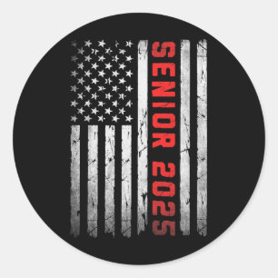 Senior 2025 Patriotic American Flag Graduation Cl Classic Round Sticker