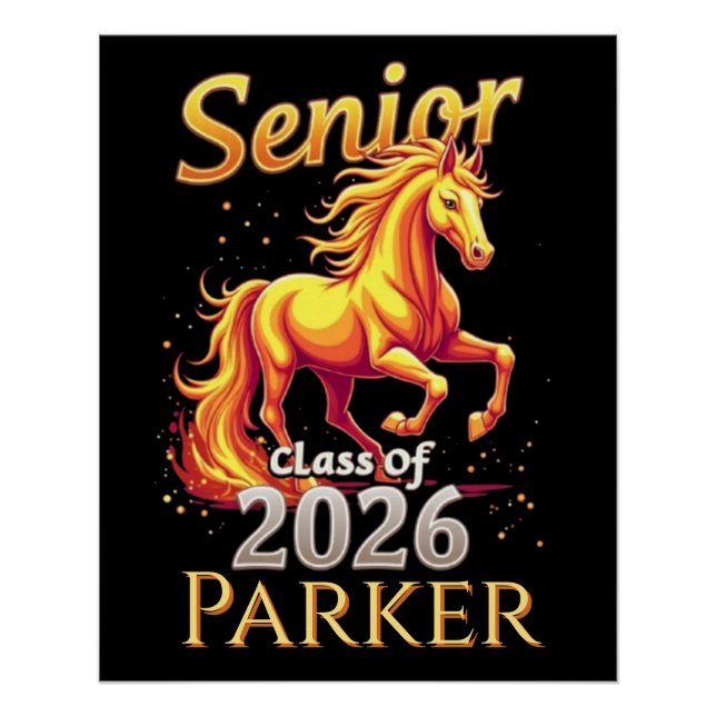 Senior 2026 Class Fire Horse Personalized Glossy Poster (Front)