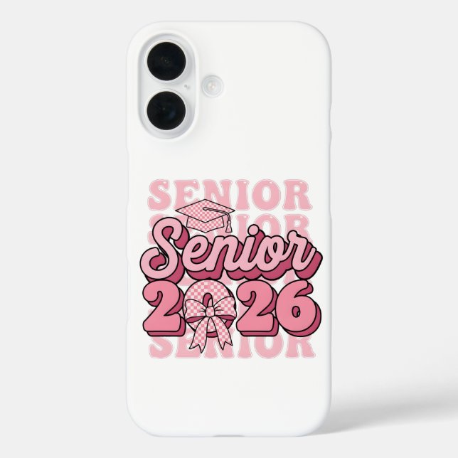 Senior 2026 Class of 2026 Coquette Pink Bow Gradua Case-Mate iPhone Case (Back)