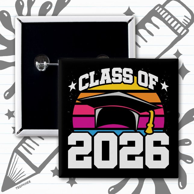 Senior 2026 Class of 2026 Graduation Retro Sunset 2 Inch Square Button (Creator Uploaded)