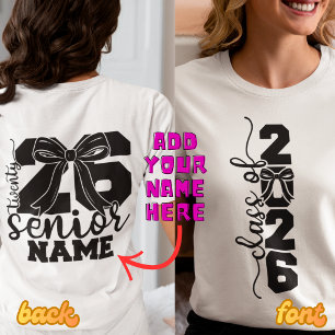 Senior 2026 Custom Name Bow Graduation Shirt